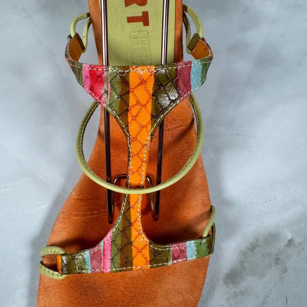 Y2K Strappy Wedge Slide‎ Sandals Funky Snakeskin Maximalist Costume Brazil 7
